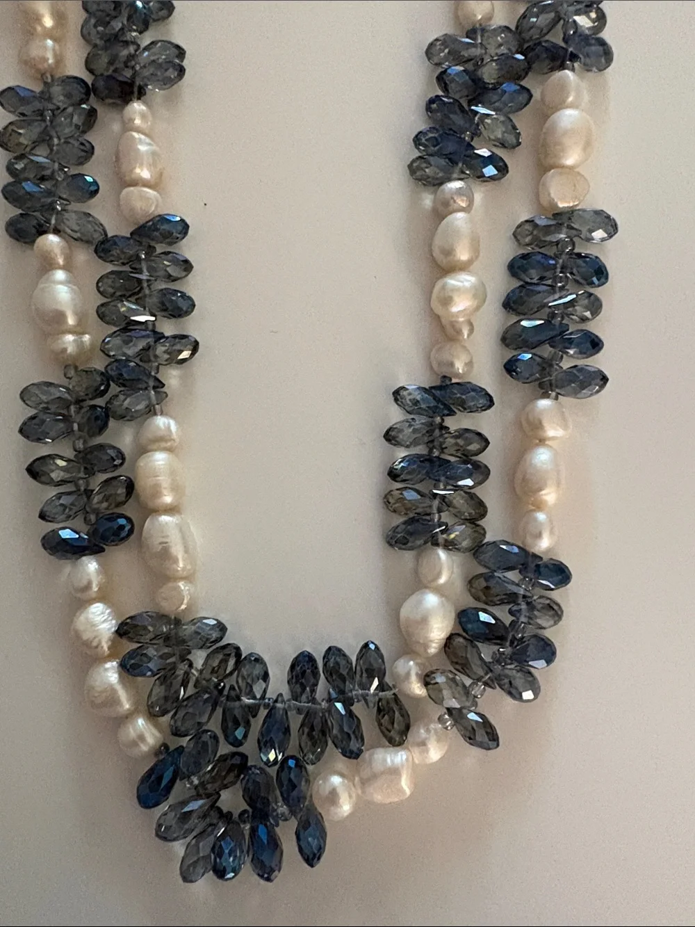 Pearl and Blue Crystal Graduated Necklace